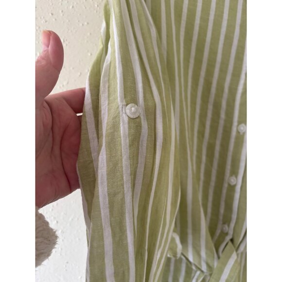 Lola River Green White Striped Button-Down Shirt With Tie-Front  Lightweight - Picture 12 of 14